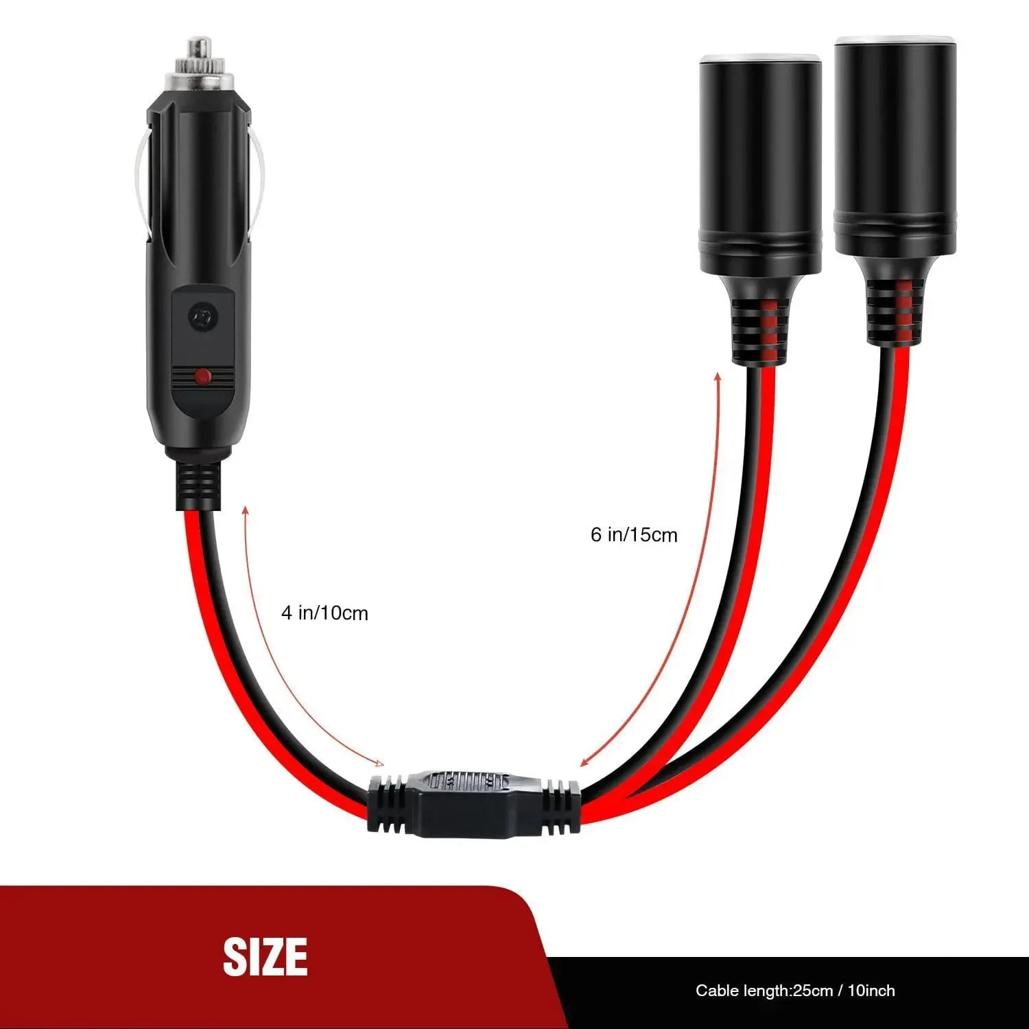 1 to 2 Car Cigarette Lighter Splitter Plug Socket with 15A Inline Fuse