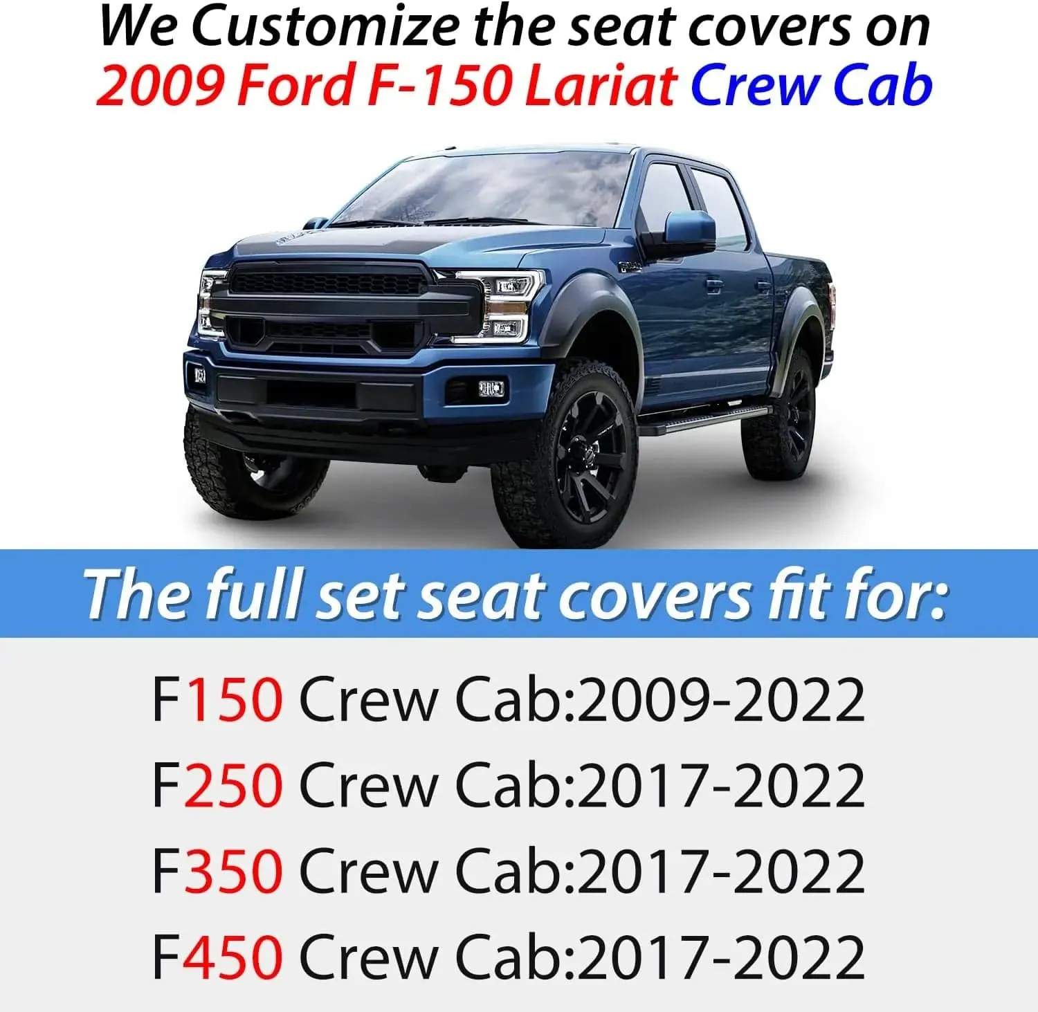 2009-2024 Ford F150 Super Crew 2017-2024 F250 F350 F450 Crew Cab Seat Covers