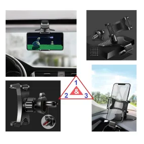 3 in 1 Car GPS Smartphone Holder: Dashboard / Visor Clamp   AC Grid Clip for Micromax Canvas Fire 6 Q428 (2016) - Black