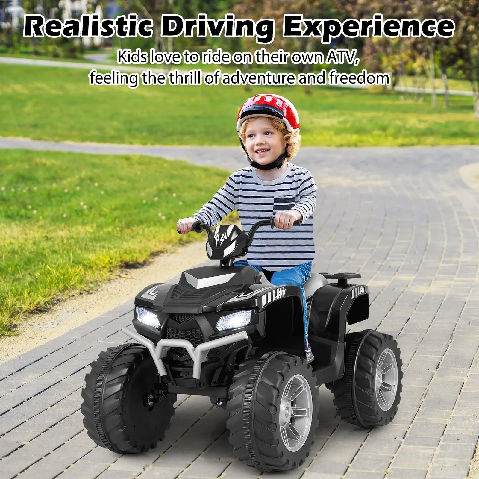 4-Wheeler Ride-On Toys with LED Lights and Wireless Connection-Black