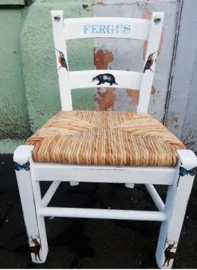 Custom Listing for Laura personalised shabby chic children's rush seat chair with woodland animals theme