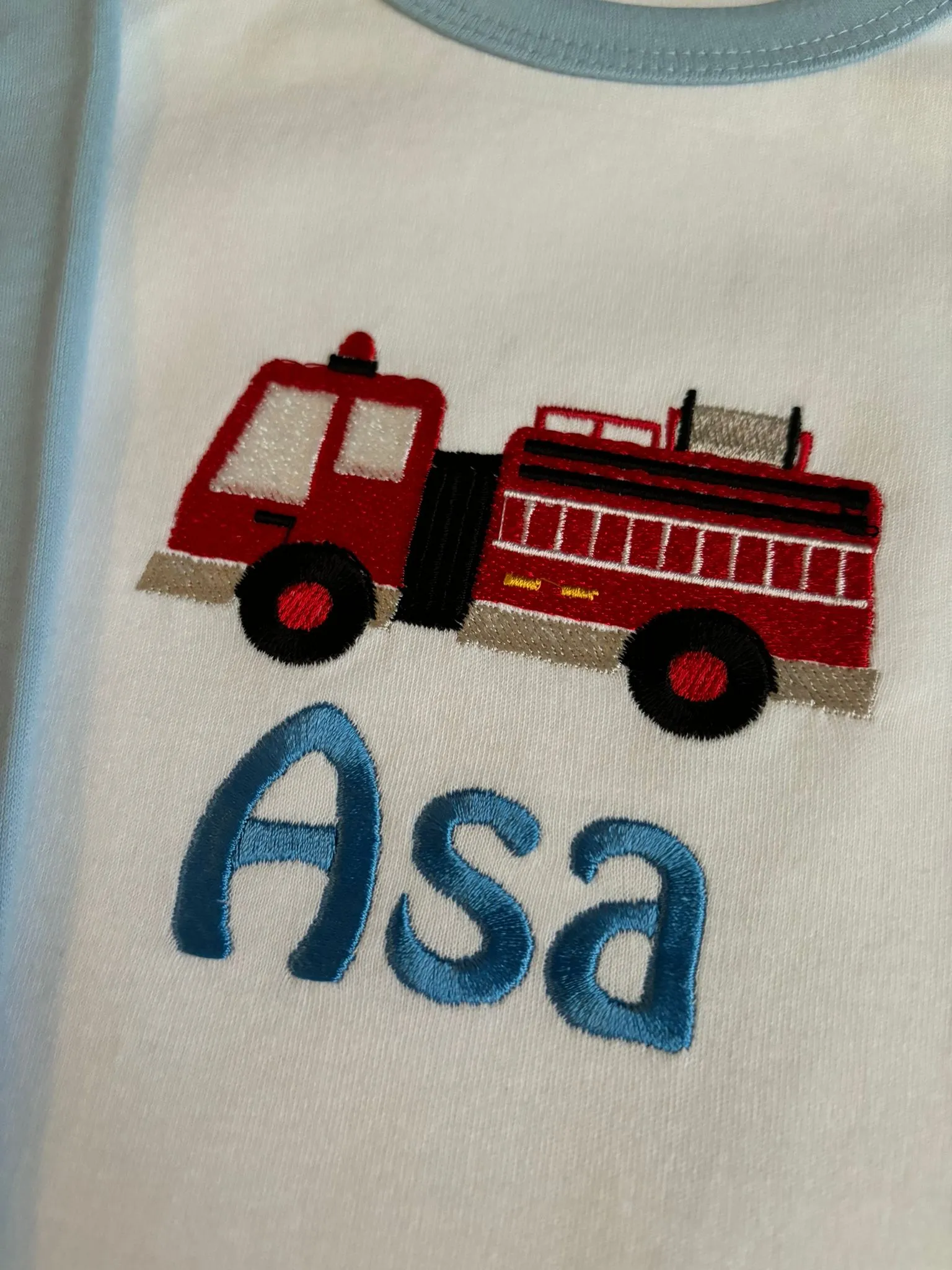 Personalised Pyjamas, embroidered with name & choice of transport design. Gift, keepsake, high quality, soft, PJ's