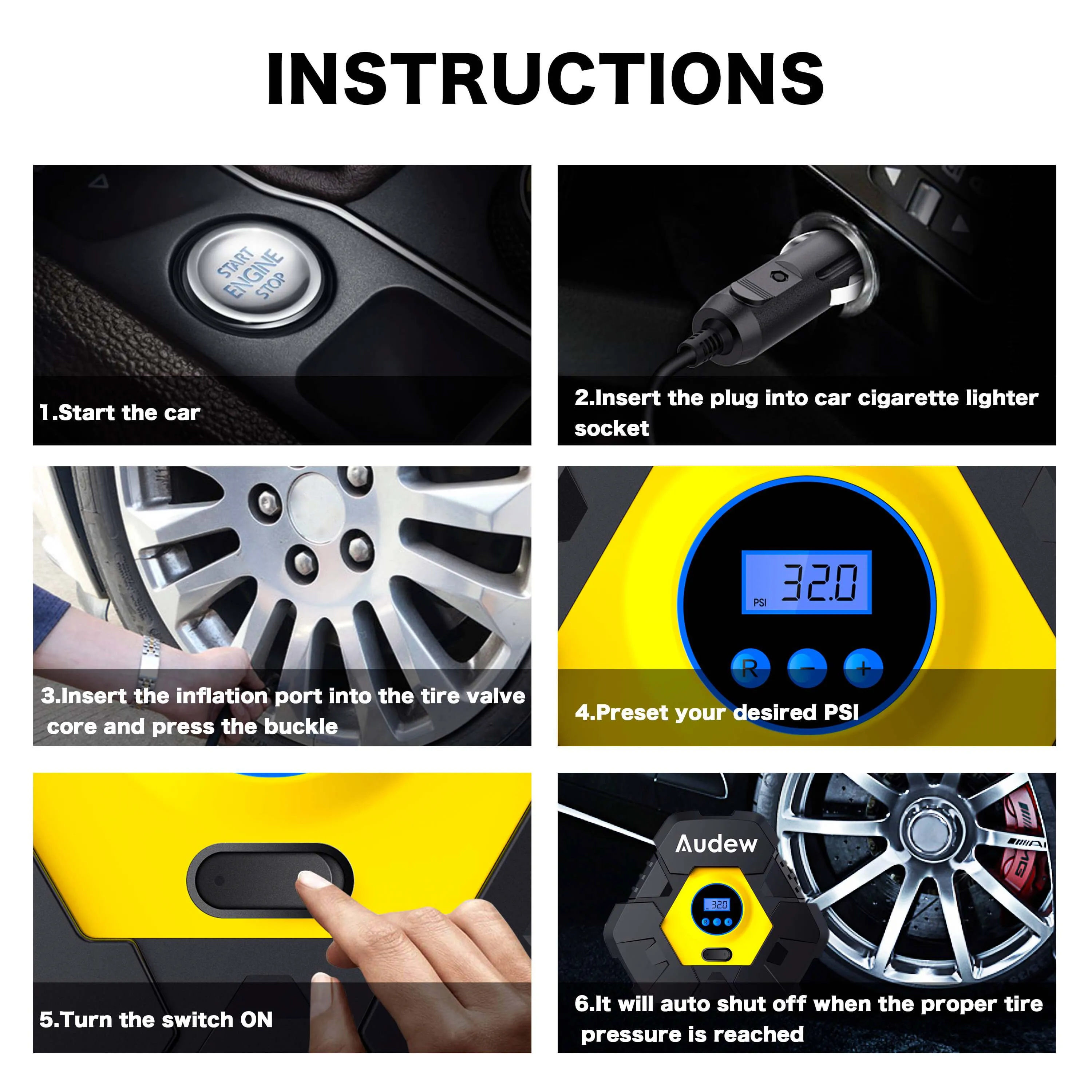 Portable Digital Tire 12V Car Air Compressor Pump with 150 PSI LED Screen